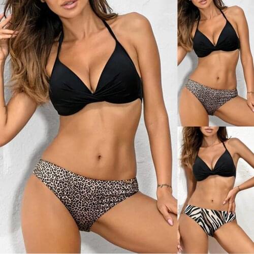 Fashion Leopard Sexy Halter Bikini Set Women Push Up Swimsuit Women Print Swimwear Biquini 2021 Summer Swim Beachwear Купальники