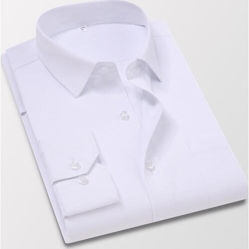 Fashion Homme 2020 Mens Long Sleeve Shirts White Black Blue Slim Fit Mans Clothing Business Formal Dress Shirts Men Clothes