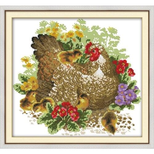 Chicken mother and chick cross stitch kit aida 14ct 11ct count printed canvas stitches embroidery DIY handmade needlework