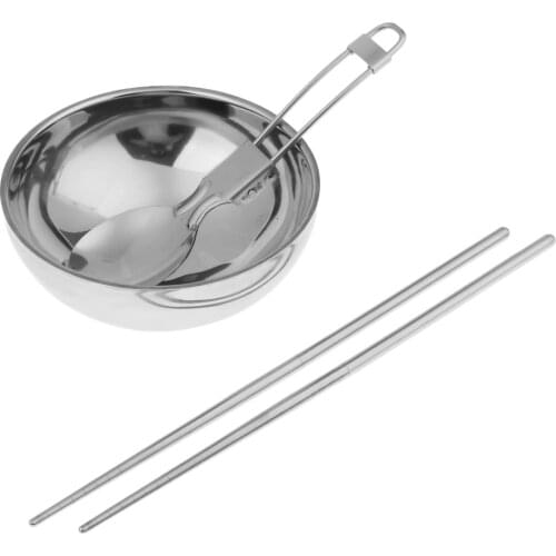 Camping Tableware Set Stainless Steel Bowl Chopsticks Spoon with Carrying Bag