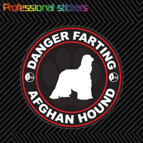 Danger Farting Afghan Hound Sticker Decal Self Adhesive Vinyl Dog Canine Pet for Car, Laptops, Motorcycles, Office Supplies