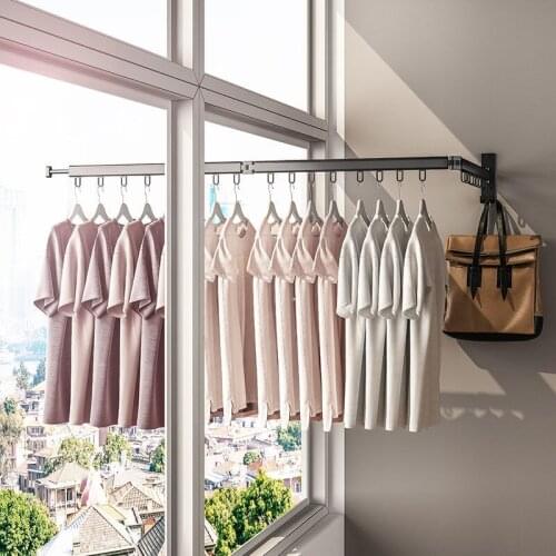Outside the balcony wall-mounted folding clothes rack Indoor telescopic rod clothes rod invisible clothes drying artifact