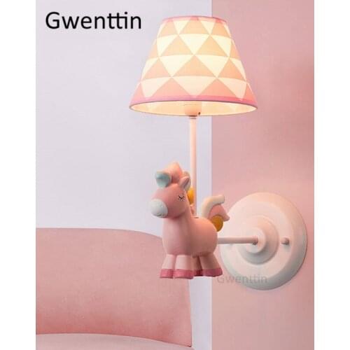 Resin Unicorn Wall Lamps Modern Animal Childrens Room Wall Sconce Light Fixture Kids Bedroom Lights Cartoon Luminaire Home Deco