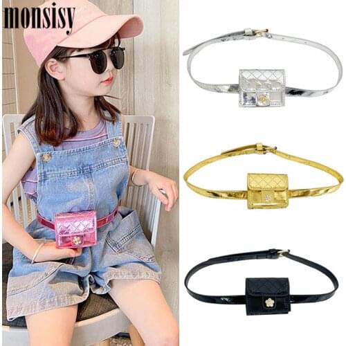 Monsisy 2021 New Girl Waist Bags For Women Mini Fanny Packs Fashion PU Glossy Diamond Lattice Ladies Kids Chest Bags Wasit Bolsa