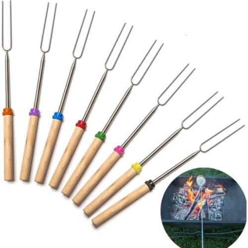 Wholesale Camping Campfire corn Hot Dog Telescoping Barbecue Roasting Fork Sticks Skewers BBQ forks LX4670