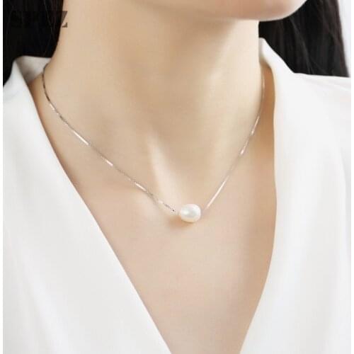 925 sterling silver necklace 8-9mm Genuine Natural Freshwater Pearl Pendant Necklaces For Women Jewelry Fashion Gift