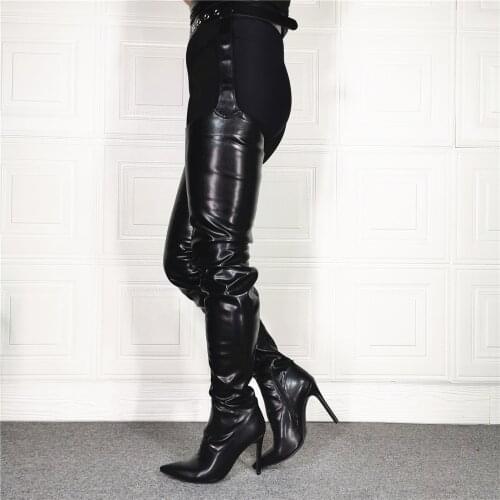 Customize Big Size 34 45 46 47 Overknee Women Pants Crotch Boots High Heel Sex Dance Pantyhose Belt Latex Cosplay Shoes F246