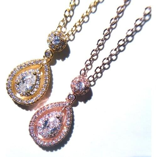 Gold Plated Necklace Crystal AAA Zircon Clavicle Chain Drop Pear Shaped Pendant Necklace Women Jewelry