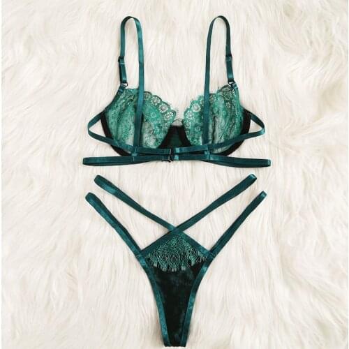 2019 New Thongs V-String Panties, Transparent Bra set Lingerie set Floral Lace Bralette Summer Sexy Sets Ladies Panty Underwear