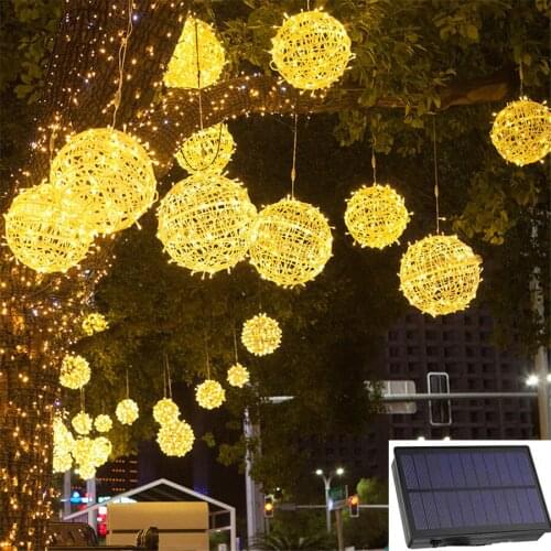 Solar Big Globe Rattan Ball Fairy Light Dia30CM Christmas Tree String Light Solar Powered Globe Ball String Garland Light
