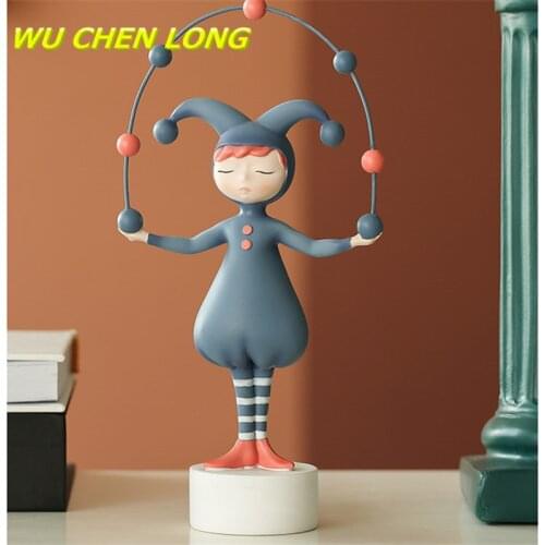 WU CHEN LONG Nordic Abstract Circus Show Girl And Boy Art Sculpture Creative Figure Statue Resin Craft Home Decorations R5410