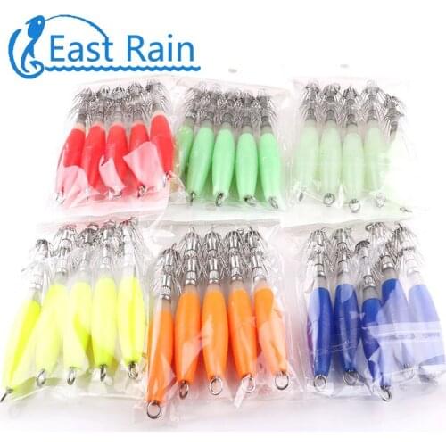 East Rain Luminous Squid Jig fuorescent wood shrimp Lure for Squid Fishing Night Fishing 10cm 4pcs/lot Free Shipping