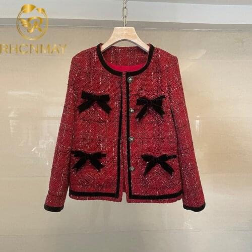 High Quality Runway Tweed Jacket 2021 Autumn Women Elegant Single Breasted Plaid Weave Tweed Jacket Coat Office Lady Overcoat