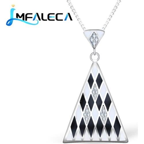 LMFALECA Silver Geometric Necklace for Women White and Black Enamel 925 Sterling Silver Pendant Box Chain Fine Jewelry