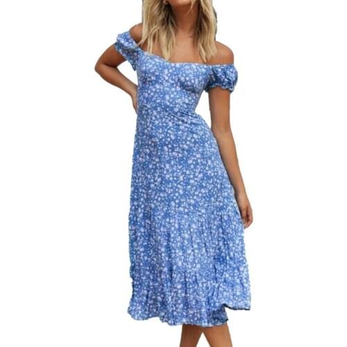 Plus Size Women Dress Sexy Off Shoulder Casual Print Lacing Slim Summer Female Loose Midi Dresses Beach Sundress Robe