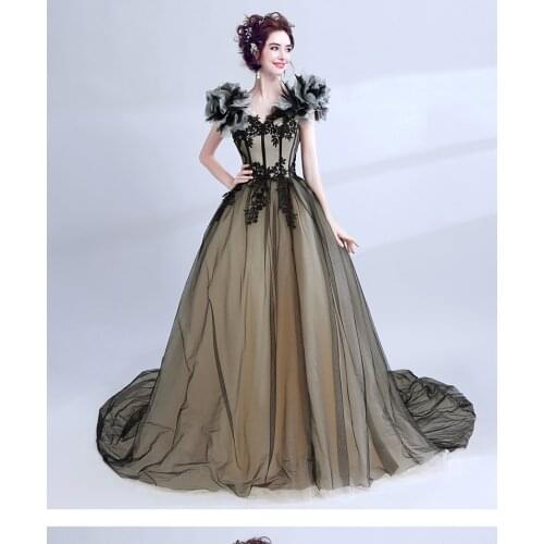 100%real luxury embroidery black veil medieval dress circle hoop renaissance Gown princess cosplay Victorian/belle ball gown
