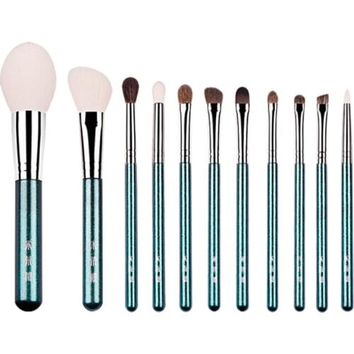 11pcs/set Green Makeup brushes set Soft Goat hair Powder sculpting eye shadow concealer detail eyebrow Make up brush kit Pro