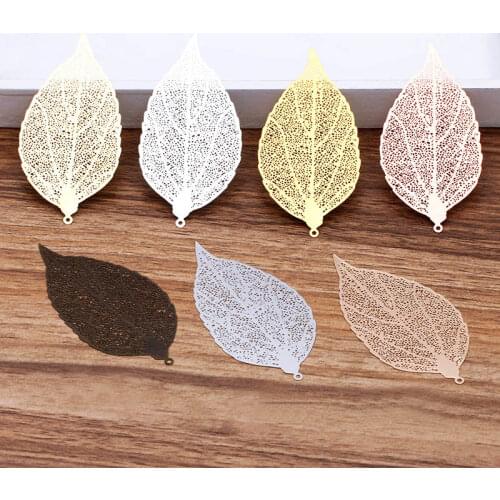 200pcs 78*38mm Filigree Brass Metal Big Leaf Pendant Charms Bookmarks DIY Jewelry Accessories Wholesale