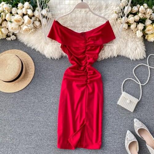 2020 slim Sexy Off Shoulder draped mini Dresses Summer short bodycon Dress Party Women sexy split Casual club sheath Vestidos