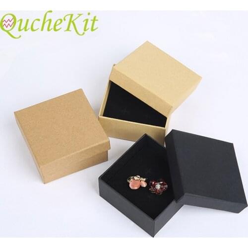 24pcs Kraft Paper Jewelry Box Black Squre Gift Cardboard Box For Ring Necklac Earring Jewelry Gift Display Holder With Spong