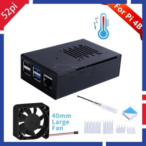 52Pi New Version! Iron Alloy Black Metal Case with 4010 Super Cooling Quiet Fan Heatsink for Raspberry Pi 4 B Pi 4 Model B