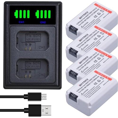 Bamtax NP-FW50 NPFW50 WHITE battery+LED Dual USB Charger for Sony NEX 5T 5R 5TL 5N 5C 5CK A7R A7 F3 3N 3CA55 A37 A5000 A6000