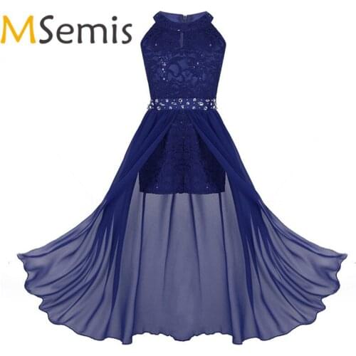 Girls Ballet Dance Dress Gymnastics Leotard for Girls Floral Lace Rhinestone Maxi Romper Dress for Pageant School Dance Party