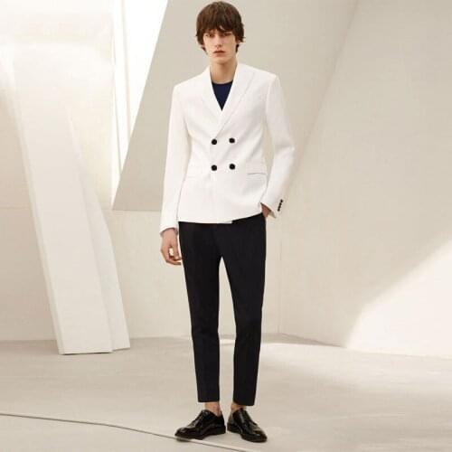 White Men Suits 2020 Latest Peaked Lapel Design Groom Wedding Tuxedo 2 Piece Trajes de Hombre Costume Homme Slim Terno Masclino