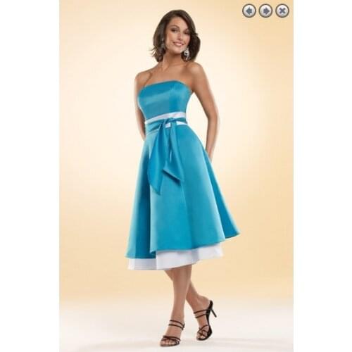 Free shipping dinner dress 2016 New fashion Party Gown brides maid dress formales short blue Bridesmaid Dresses Removable belt