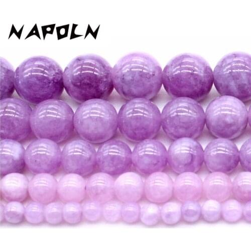 NAPOLN Natural Stone Beads Purple Peach Chalcedony Loose Beads 4,6,8,10,12mm For DIY Beaded Bracelet Necklace Making Strand 15"