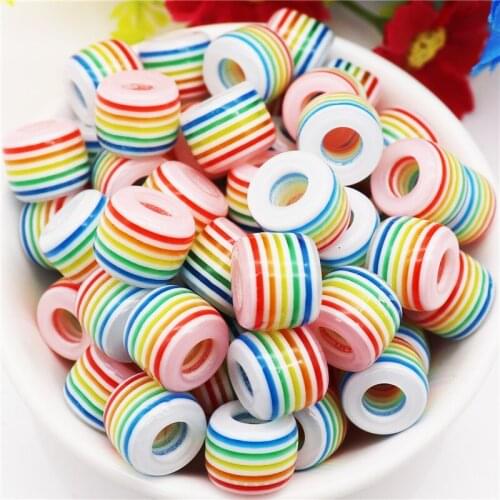 20 Pcs Color Wholesale Bulk Big Hole Rainbow Beads Fit Pandora Bracelet Charm Women Girls Rondelle Bead Craft for Jewelry Making