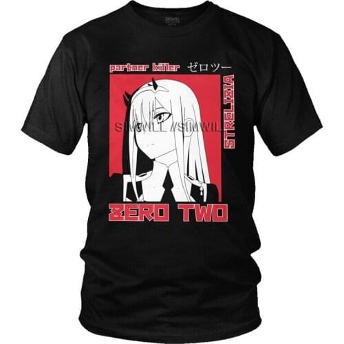 Darling In The Franxx Tshirts Men Graphic Tees Top Cotton T Shirt Short Sleeve Zero Two Anime Manga TV T-shirts Gift Clothing