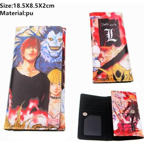 Cartoon Death Note PU Wallet Long Leather Button Photo Card Holders Cute LayersCasual Purses Coin Cosplay Boys Girls Moneybag