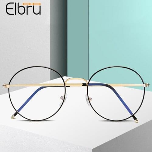 Elbru Vintage New Round Anti Blue Light Glasses Frame Simple Metal Optical Eyeglasses Student Computer Goggles Unisex Eyewear
