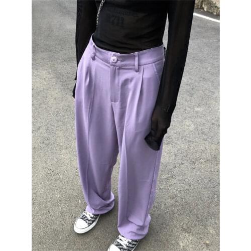 Purple streetwear high waist pants women plus size Summer casual trousers sweatpants womans wide leg straight Ankle-Length