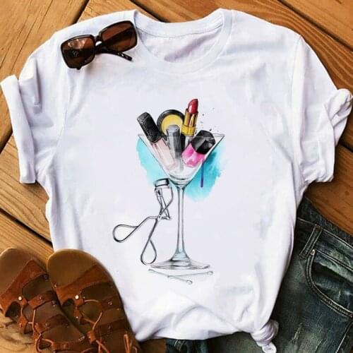 Makeup Harajuku Print T-shirts Short Sleeve Tee Femme Beaty Girl Gift Tees T Shirt Women Camisetas Mujer Summer New Tops