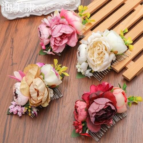 Haimeikang Rose Hair Combs Handmade Wedding Bride Hair Comb Flower Headdress Beach Wedding Hair Accessories for women Beach
