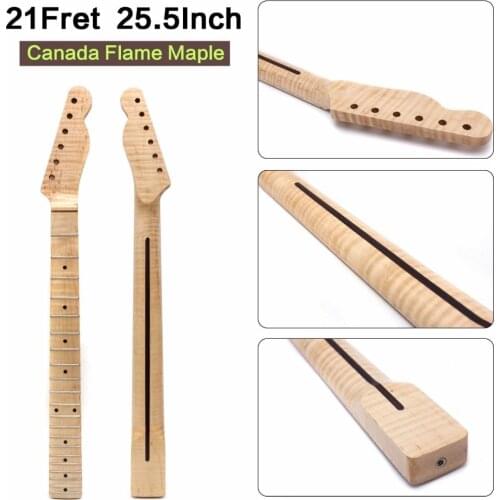 Tiger Flame Maple Guitar Neck 21 Fret 25.5inch Dark Yellow Pearl Dot Inlay DIY