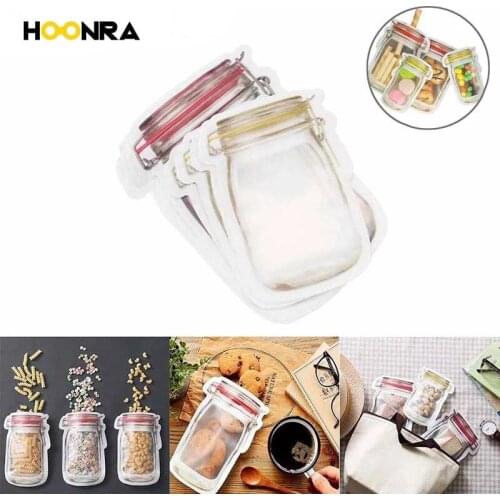 HOONRA PE Mason Bottles Bags Transparent Ziplock Bag Fresh Food Storage Bag Snacks Zipper Sealed Kitchen Organizer Tool