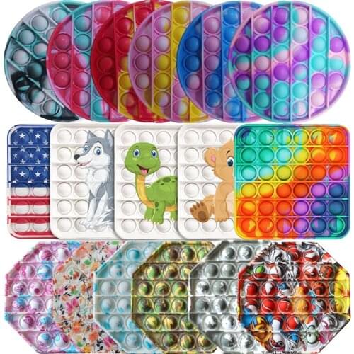 New Push Bubble Sensory Fidget Toy Cute Cartoon Pattern Antistress Silicone Squeeze Stress Reliever For Kids Adult Toys Pack