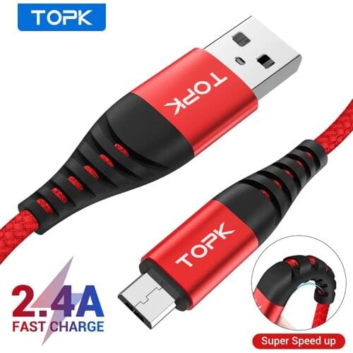 TOPK AN42 Micro USB Cable Nylon Braid Data Cable Mobile Phone Cables for Samsung Galaxy S7 edge S6 Xiaomi Redmi Note 5