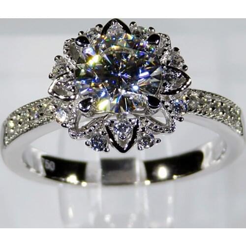 14K AU585 White Gold Women Ring Moissanite Diamonds 1 2 3 4 5 Carat Flower Wedding Party Engagement Anniversary Ring Trendy
