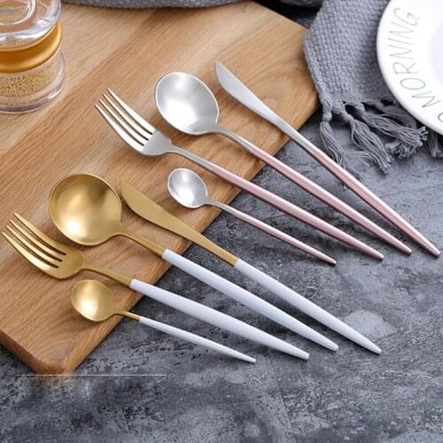 4PC Luxury Stainless Dinner Set Steel Cutlery Dinnerware Set Gold Plated Wedding Tableware Set Dining Knife Fork Tablespoon