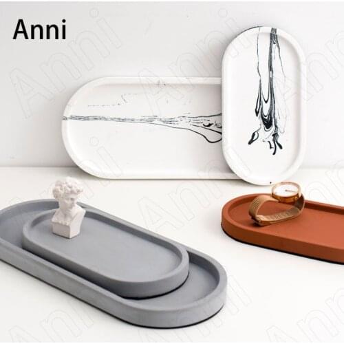 Creativity Cement Oval Trays Decorative Nordic Vintage Industrial Style Jewelry Perfume Storage Tray Dressing Table Decoration