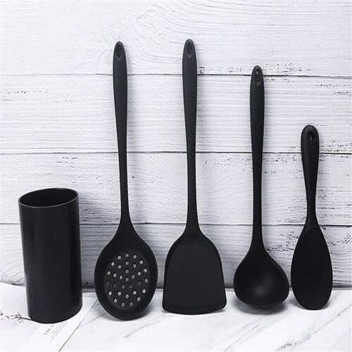 Cooking Kitchenware Tool Silicone Utensils Set With Wooden Multifunction Handle Non-Stick Spatula Ladle Egg Beaters Shovel
