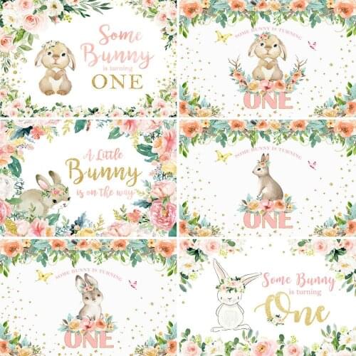 Mocsicka Some Bunny Is Turning Backdrop Spring Floral Newborn Baby Girl Birthday Party Decorative Props Background Photography