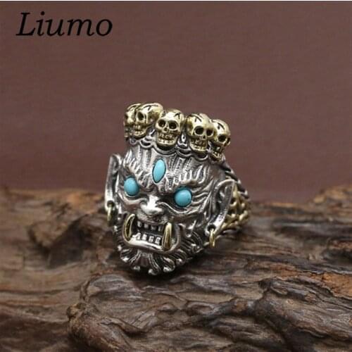 Liumo Trendy Punk Style Black Color Buddha Skull Hip Hop Man Alloy Biker Ring Lr1039