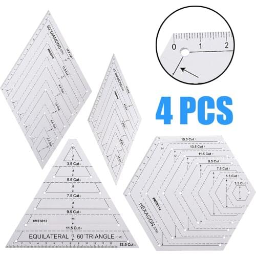 4pcs/Set Triangle Diamond Hexagon Quilting Ruler Stencil Set DIY Patchwork Craft Measuring Drawing Tools Home Office Supplies