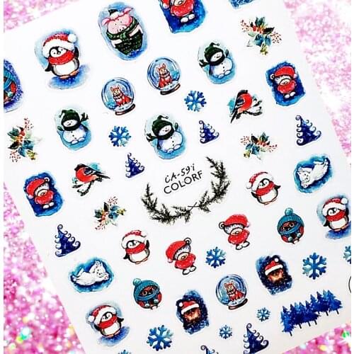 Newest 3D Nail Stickers design Penguin colorful nail art sticker nail decal accessories HL34