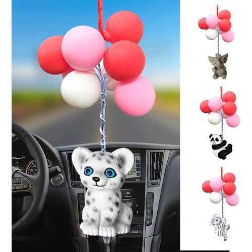 Newly Animal Hanging Ornament Cute Resin Pendant with Balloons for Car View Mirror Creative Home Room Decor